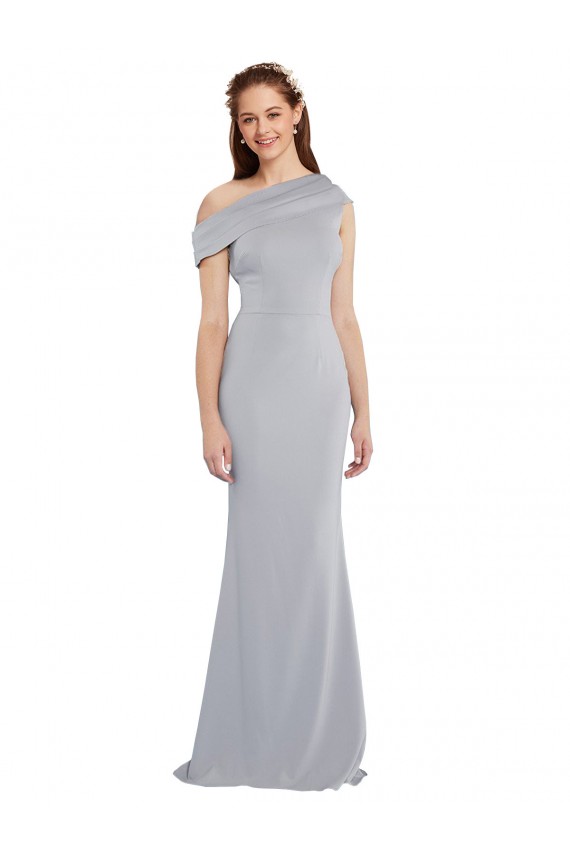 Affordable Sleeveless One Shoulder Stretch Crepe Grey Long Prom Dress Canada