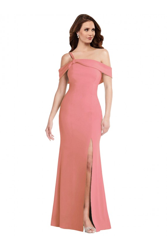 Affordable Sleeveless One Shoulder Stretch Crepe Hot Pink Long Prom Dress Canada