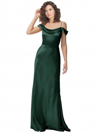 Affordable Sleeveless Spaghetti Straps Stretch Satin Hunter Long Prom Dress Canada