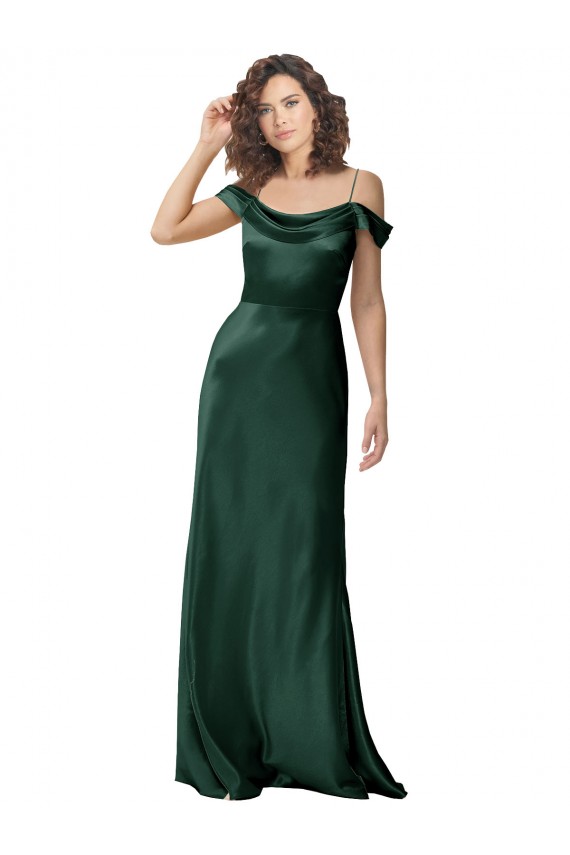 Affordable Sleeveless Spaghetti Straps Stretch Satin Hunter Long Prom Dress Canada