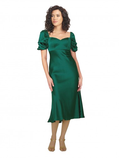 Affordable Short Sleeves Sweetheart Silky Satin Hunter Midi Length Prom Dress Canada