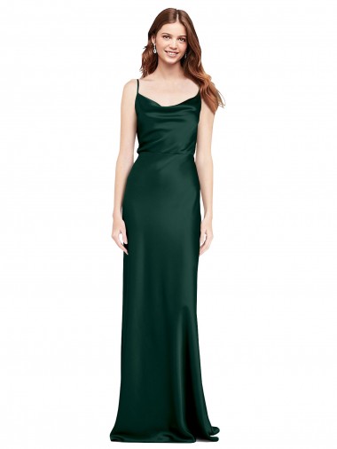 Affordable Sleeveless Cowl Neck Stretch Satin Hunter Long Black Tie Prom Dress Canada