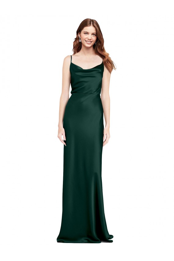 Affordable Sleeveless Cowl Neck Stretch Satin Hunter Long Black Tie Prom Dress Canada