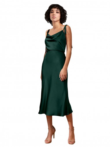 Affordable Sleeveless Cowl Neck Stretch Satin Hunter Midi Length Black Tie Prom Dress Canada