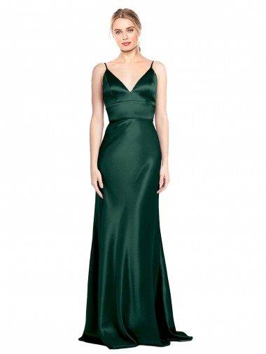 Affordable Sleeveless High Neck Stretch Satin Hunter Long Prom Dress Canada