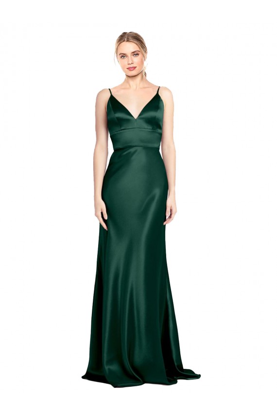 Affordable Sleeveless High Neck Stretch Satin Hunter Long Prom Dress Canada
