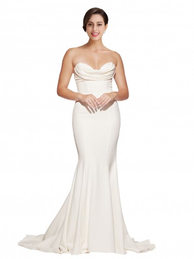 Affordable Sleeveless Strapless Stretch Satin Ivory Sweep Train Prom Dress Canada