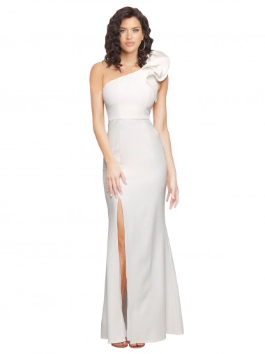 Affordable Sleeveless One Shoulder Stretch Crepe Ivory Long Prom Dress Canada