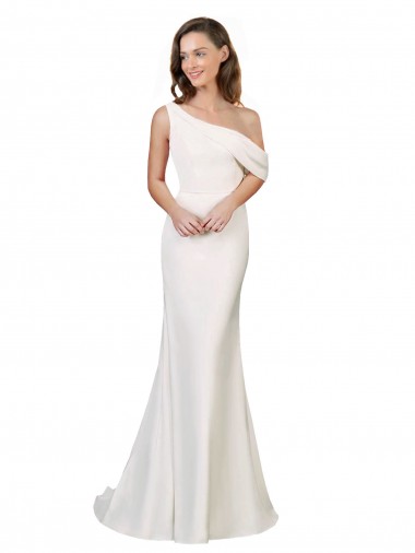 Affordable Sleeveless One Shoulder Stretch Crepe Ivory Sweep Train Prom Dress Canada