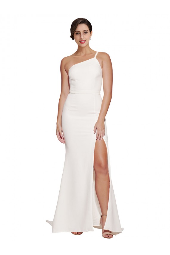 Affordable Sleeveless Strapless Stretch Crepe Ivory Sweep Train Prom Dress Canada