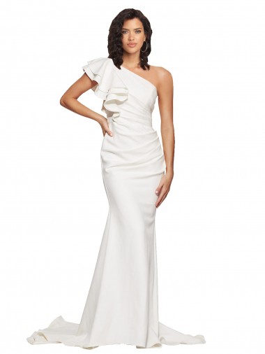 Affordable Sleeveless One Shoulder Stretch Crepe Ivory Sweep Train Prom Dresses Canada