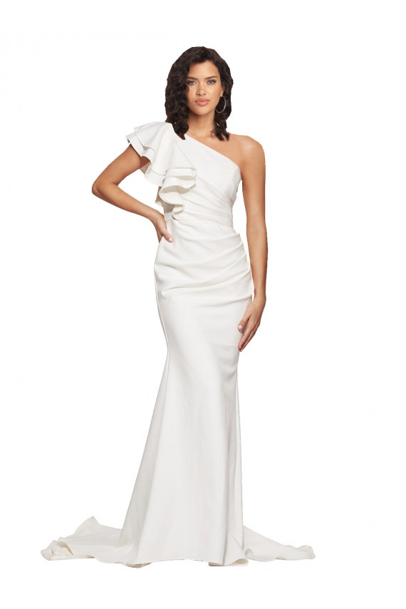Affordable Sleeveless One Shoulder Stretch Crepe Ivory Sweep Train Prom Dresses Canada