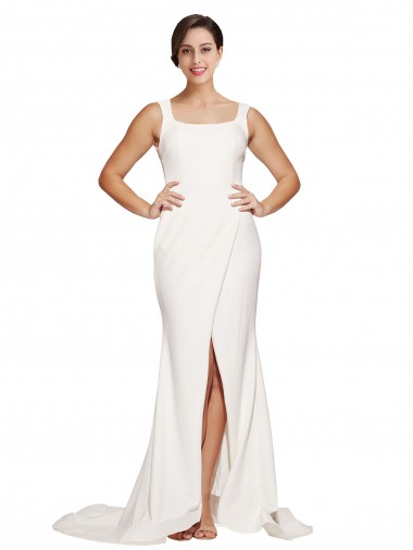 Affordable Sleeveless Square Neck Stretch Crepe Ivory Sweep Train Prom Dress Canada