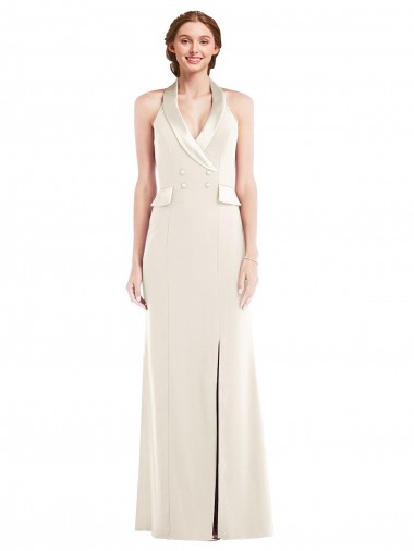 Affordable Sleeveless Halter Neck Stretch Crepe Ivory Long Prom Dress Canada