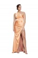 Affordable Sleeveless One Shoulder Stretch Satin Light Copper Long Prom Dress Canada