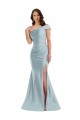 Affordable Sleeveless One Shoulder Silky Satin Light Sky Blue Long Prom Dress Canada