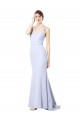 Affordable Sleeveless High Neck Stretch Crepe Light Sky Blue Long Prom Dress Canada