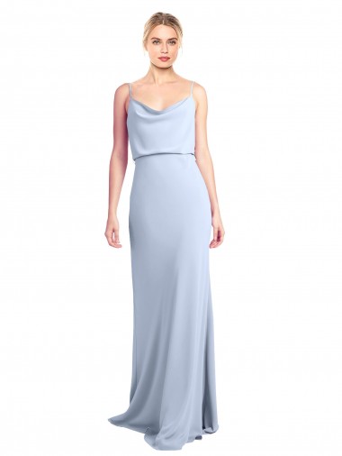 Affordable Sleeveless High Neck Stretch Crepe Light Sky Blue Sheath Long Prom Dress Canada