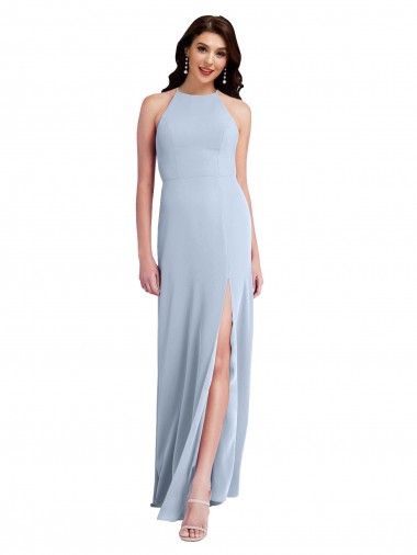 Affordable Sleeveless Halter Neck Stretch Crepe Light Sky Blue Long Criss Cross Open Back Prom Dress Canada