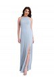 Affordable Sleeveless Halter Neck Stretch Crepe Light Sky Blue Long Criss Cross Open Back Prom Dress Canada