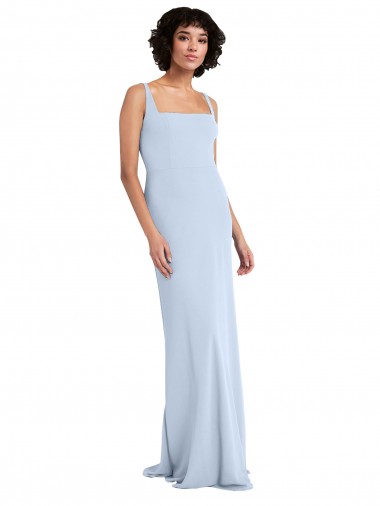 Affordable Sleeveless Square Neck Stretch Crepe Light Sky Blue Long Prom Dress Canada