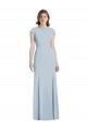 Affordable Cap Sleeves Bateau Neck Stretch Crepe Light Sky Blue Long Prom Dress Canada