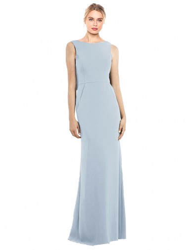 Affordable Sleeveless Bateau Neck Stretch Crepe Light Sky Blue Long Prom Dress Canada