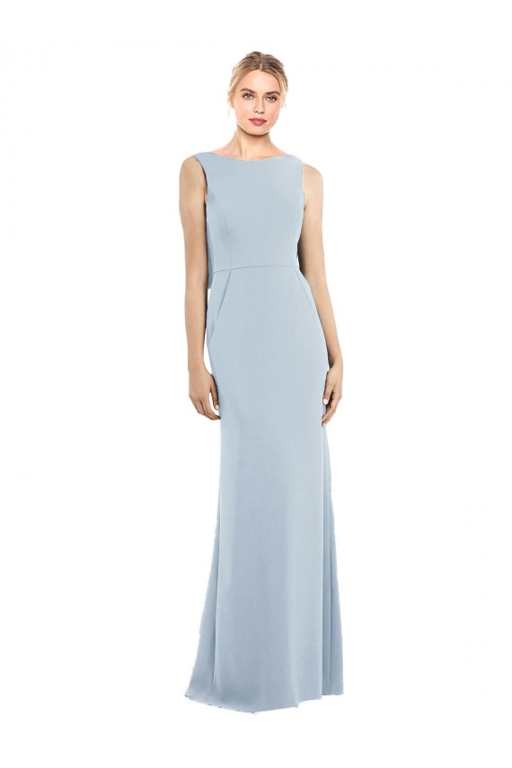 Affordable Sleeveless Bateau Neck Stretch Crepe Light Sky Blue Long Prom Dress Canada