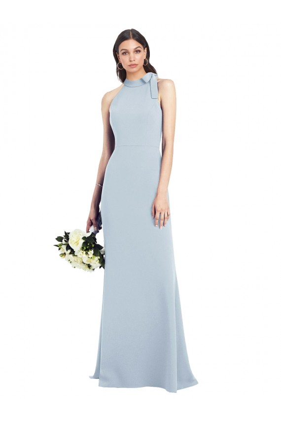Affordable Sleeveless Bow Neck Stretch Crepe Light Sky Blue Long Open Back Prom Dress Canada