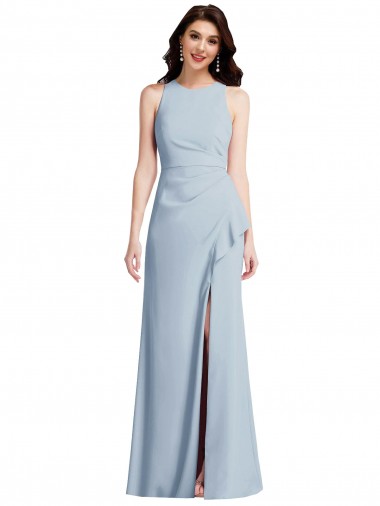 Affordable Sleeveless Halter Neck Stretch Crepe Light Sky Blue Long Prom Dress Canada