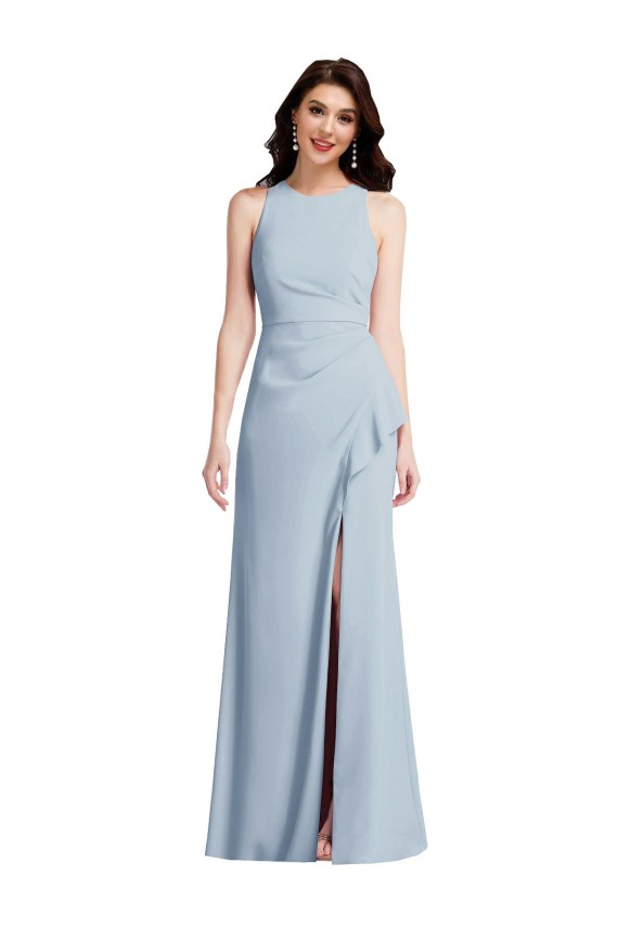 Affordable Sleeveless Halter Neck Stretch Crepe Light Sky Blue Long Prom Dress Canada