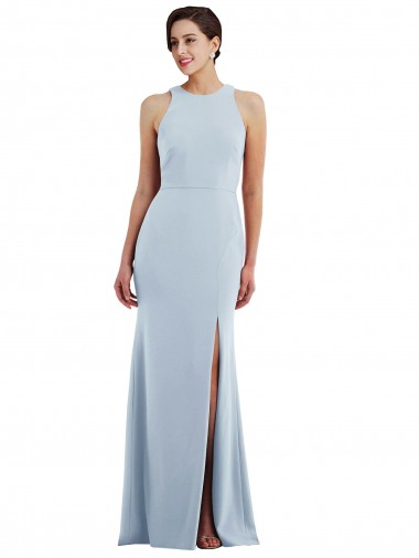Affordable Sleeveless Jewel Neck Stretch Crepe Light Sky Blue Long Prom Dress Canada
