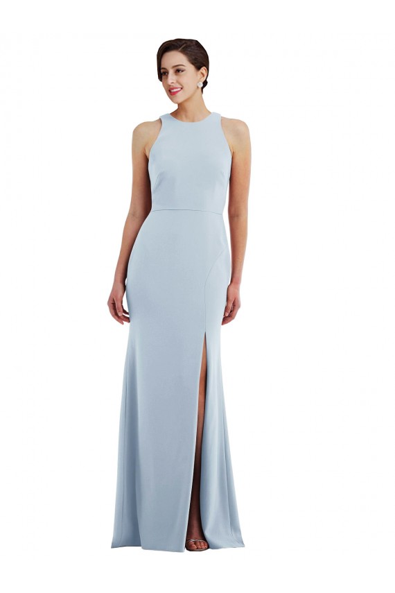 Affordable Sleeveless Jewel Neck Stretch Crepe Light Sky Blue Long Prom Dress Canada