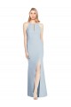 Affordable Sleeveless Halter Neck Stretch Crepe Light Sky Blue Long Keyhole Back Prom Dress Canada