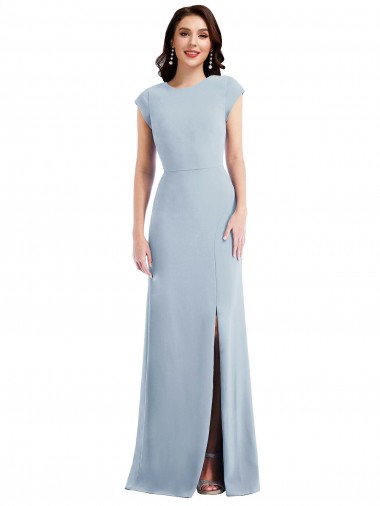 Affordable Cap Sleeves Stretch Crepe Light Sky Blue Long Prom Dress Canada