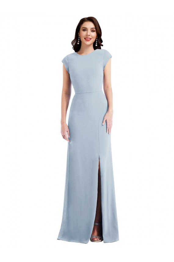 Affordable Cap Sleeves Stretch Crepe Light Sky Blue Long Prom Dress Canada
