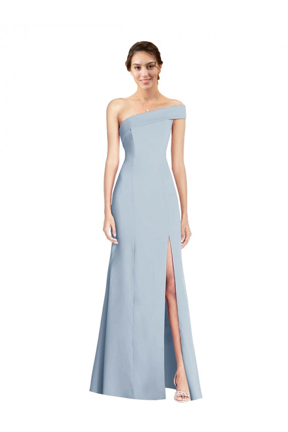 Affordable Sleeveless Off the Shoulder Stretch Crepe Light Sky Blue Long Prom Dress Canada
