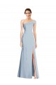Affordable Sleeveless Off the Shoulder Stretch Crepe Light Sky Blue Long Prom Dress Canada