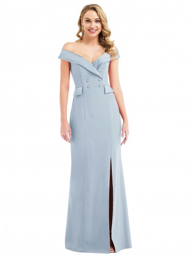 Affordable Sleeveless Off the Shoulder Stretch Crepe Light Sky Blue Long Evening Prom Gown Canada