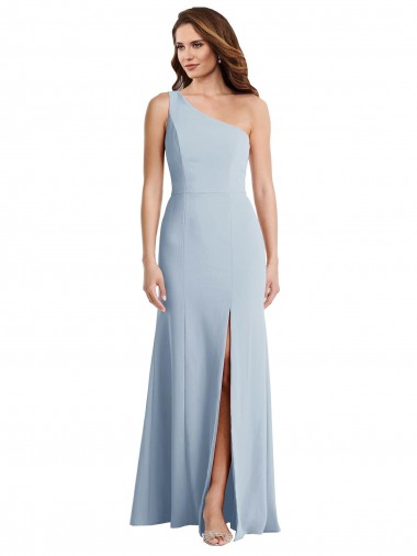 Affordable Sleeveless One Shoulder Stretch Crepe Light Sky Blue Long Prom Dresses Canada