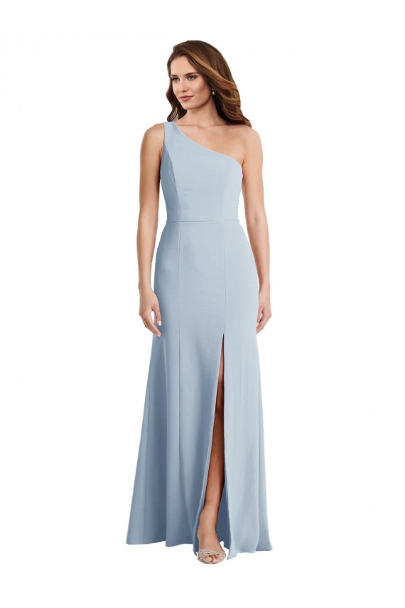 Affordable Sleeveless One Shoulder Stretch Crepe Light Sky Blue Long Prom Dresses Canada