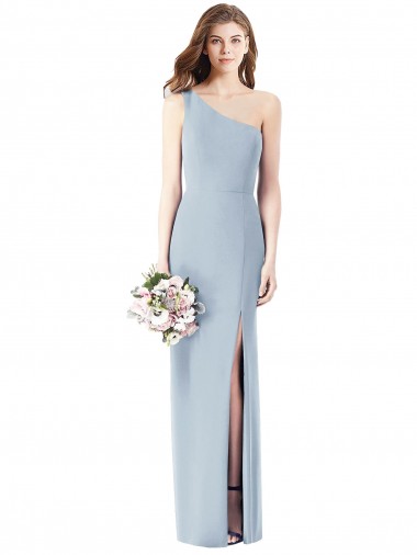 Affordable Sleeveless One Shoulder Stretch Crepe Light Sky Blue Long Prom Dress Canada