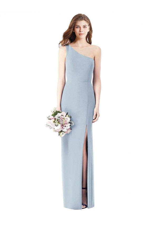 Affordable Sleeveless One Shoulder Stretch Crepe Light Sky Blue Long Prom Dress Canada