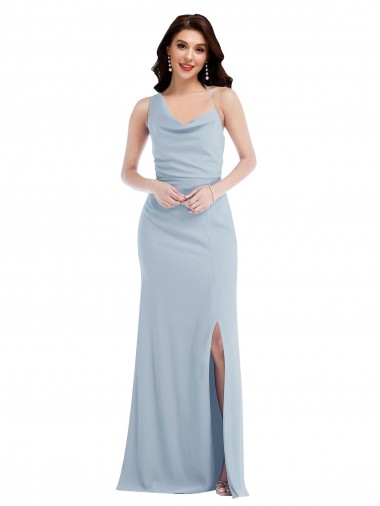 Affordable Sleeveless One Shoulder Stretch Crepe Light Sky Blue Long Evening Prom Dress Canada