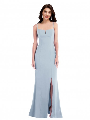Affordable Sleeveless Spaghetti Straps Stretch Crepe Light Sky Blue Long Prom Dress Canada
