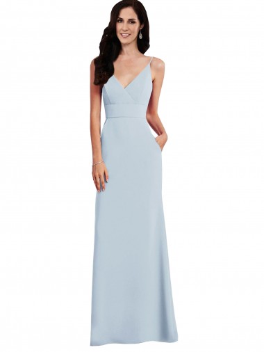 Affordable Sleeveless Spaghetti Straps Stretch Crepe Light Sky Blue Long V-Back Prom Dress Canada