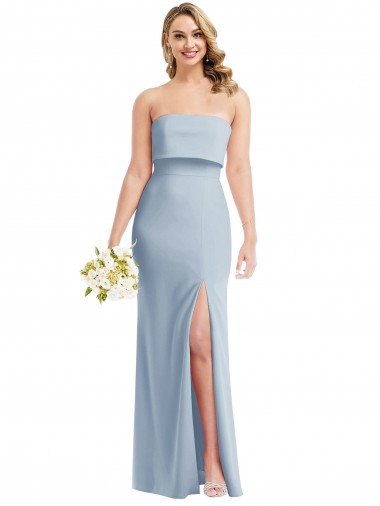 Affordable Sleeveless Strapless Stretch Crepe Light Sky Blue Long Low Back Prom Dress Canada