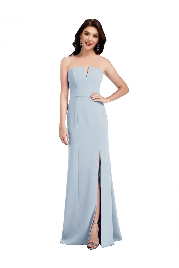 Affordable Sleeveless Strapless Stretch Crepe Light Sky Blue Long Prom Dress Canada