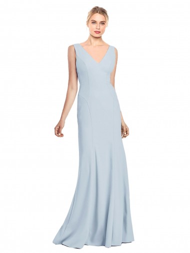 Affordable Sleeveless V-Neck Stretch Crepe Light Sky Blue Long Low Back Prom Dress Canada