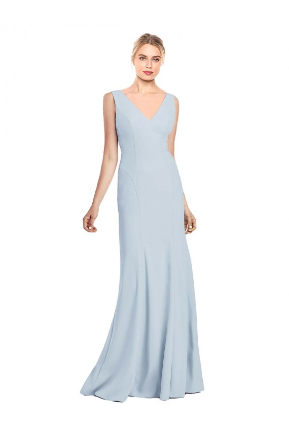 Affordable Sleeveless V-Neck Stretch Crepe Light Sky Blue Long Low Back Prom Dress Canada